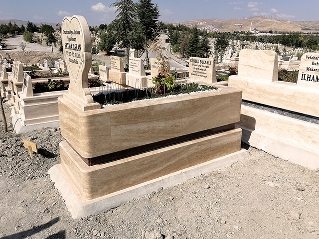 Tek Kişilik 30-40 Tasarımlı Kalın Traverten Blok Mezar
